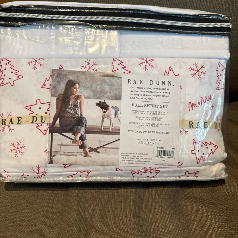 Rae Dunn Full Sheet Set Merry Merry Snowflake Tree Red White Holiday Bedroom